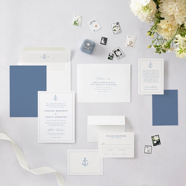 Minimal Icon Wedding Invitations Regency Blue Signature Blank No Standard