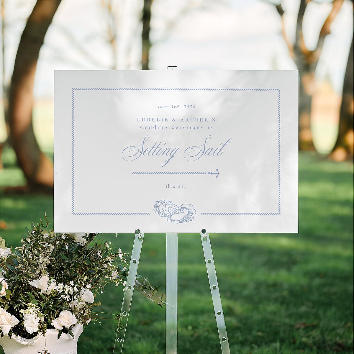 Coastal Oysters and Anchors Standard Direction Sign Large Sea Blue Standard Indoor Foam Core L Direction