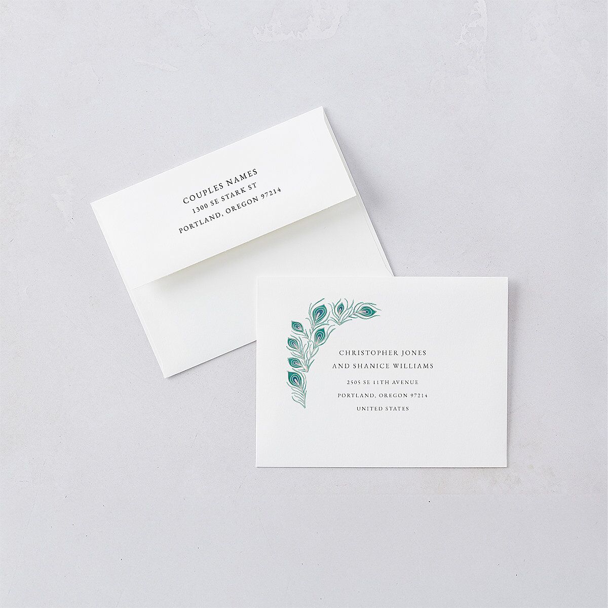 Peacock Nouveau Thank You Cards Gold Linen Signature