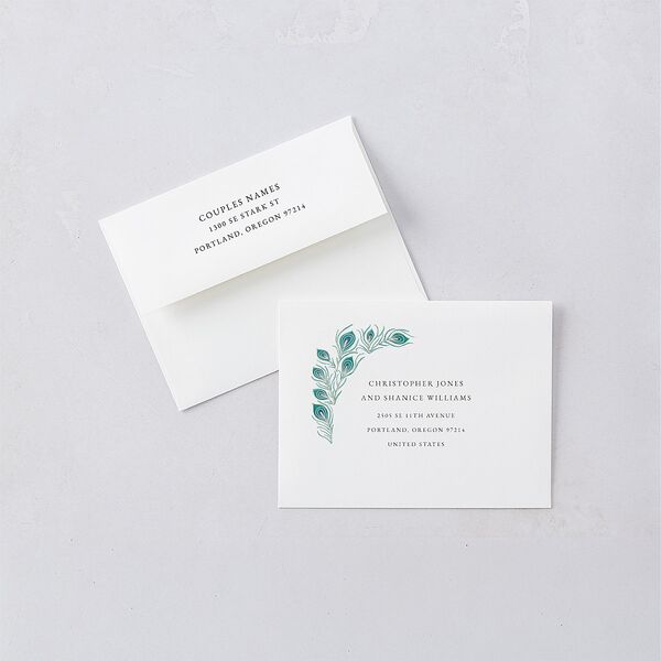 Peacock Nouveau Thank You Cards Gold Linen Signature