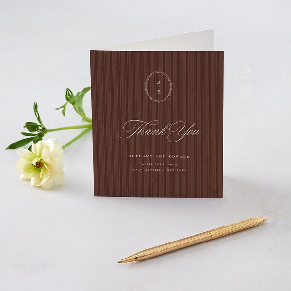 Vintage Oval Monogram Thank You Cards Merlot