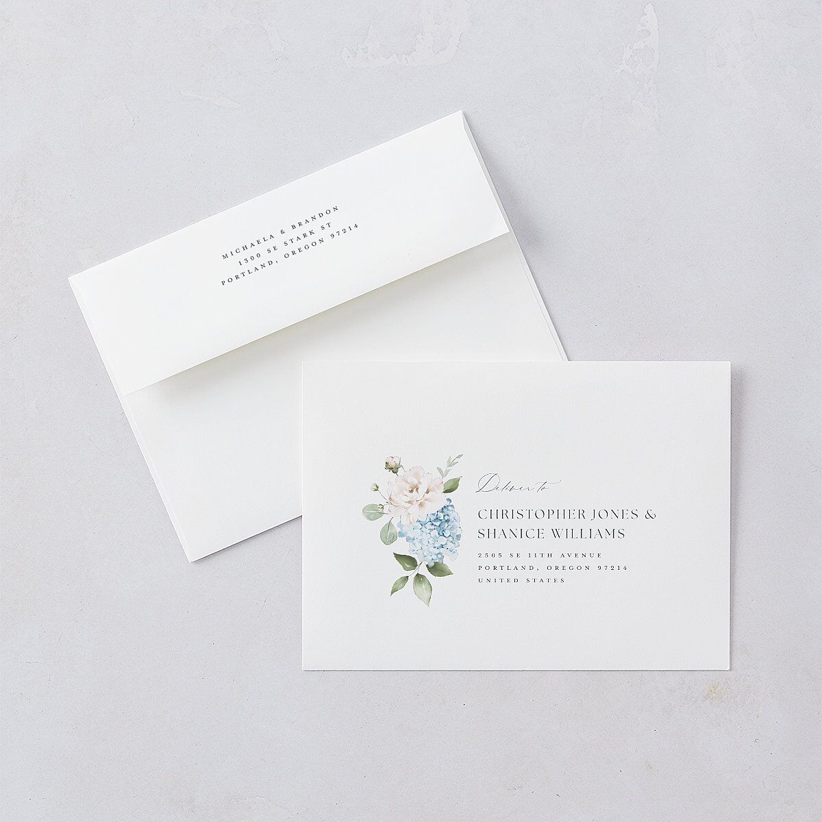 Elegant Peonies and Hydrangeas Wedding Invitations Baby Blue Signature Blank No Standard