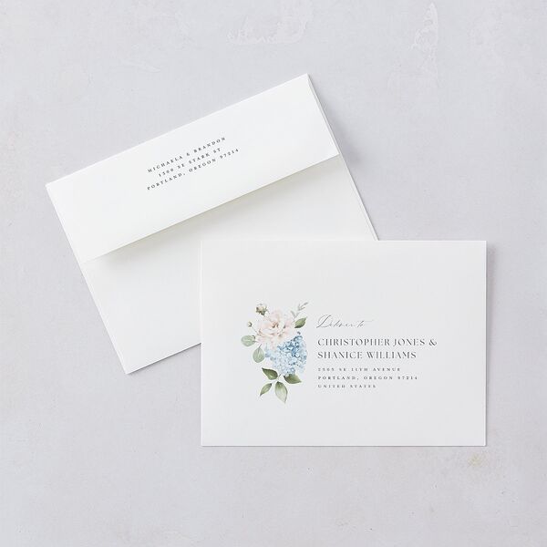 Elegant Peonies and Hydrangeas Wedding Invitations Baby Blue Signature Blank No Standard