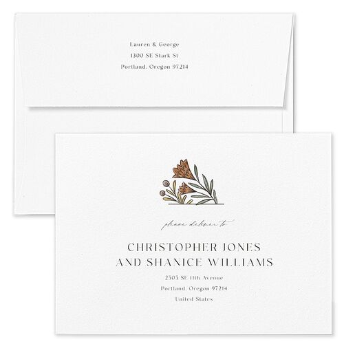 Timeless Wildflowers Wedding Invitation Envelopes Rose Shell Pink Both Recipient and Return Addresses Standard Signature