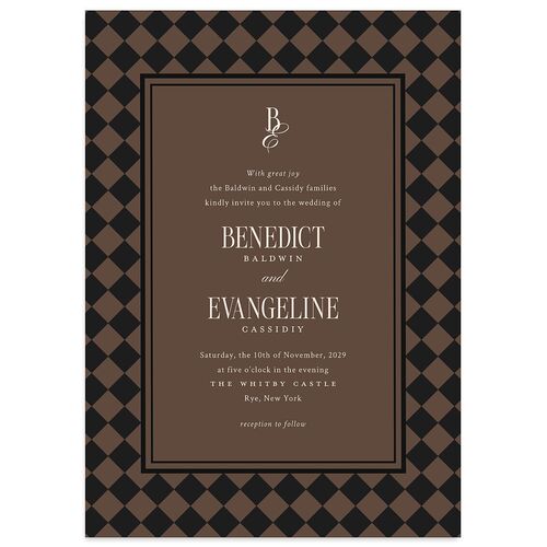 Elegant Diamond Pattern Wedding Invitations Deep Bronze Signature Blank No Standard