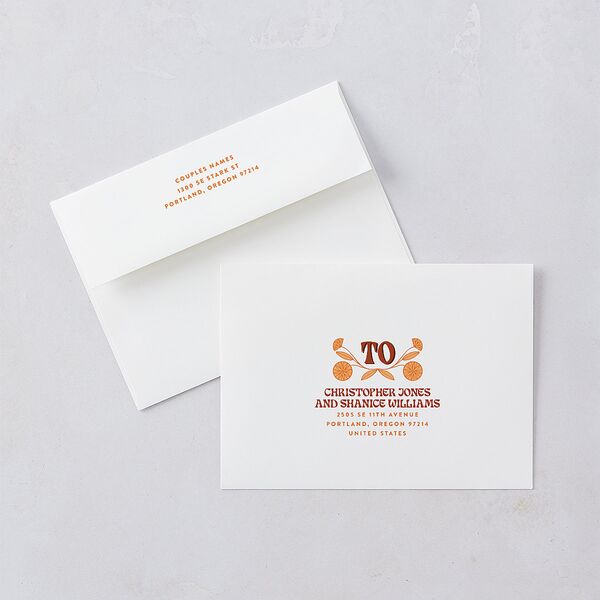Wedstock Bridal Shower Invitation Envelopes White Standard Red Clay Both Recipient and Return Addresses Signature