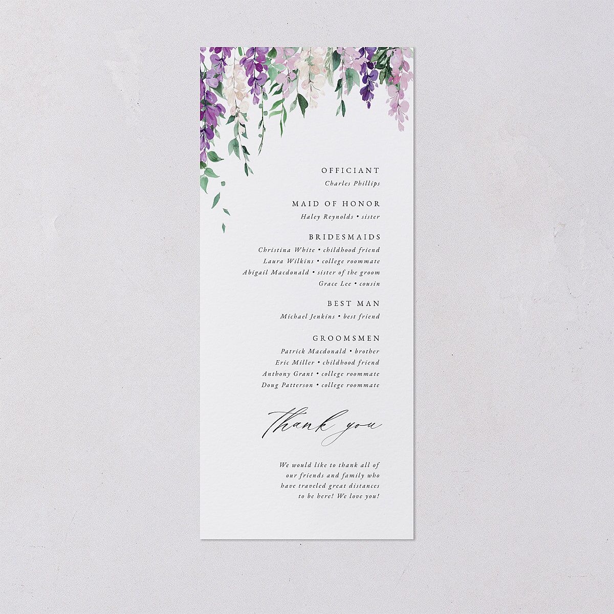 Sparkling Wisteria Wedding Programs Gold Iris Signature