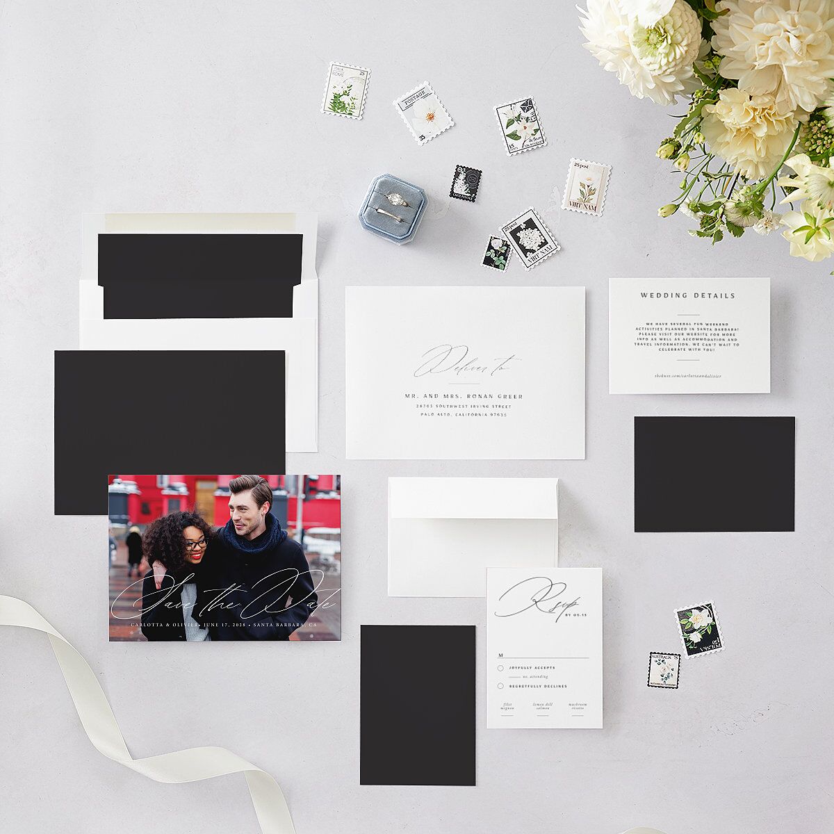 Simply Classic Save The Date Cards Charcoal Signature smooth Blank No Standard