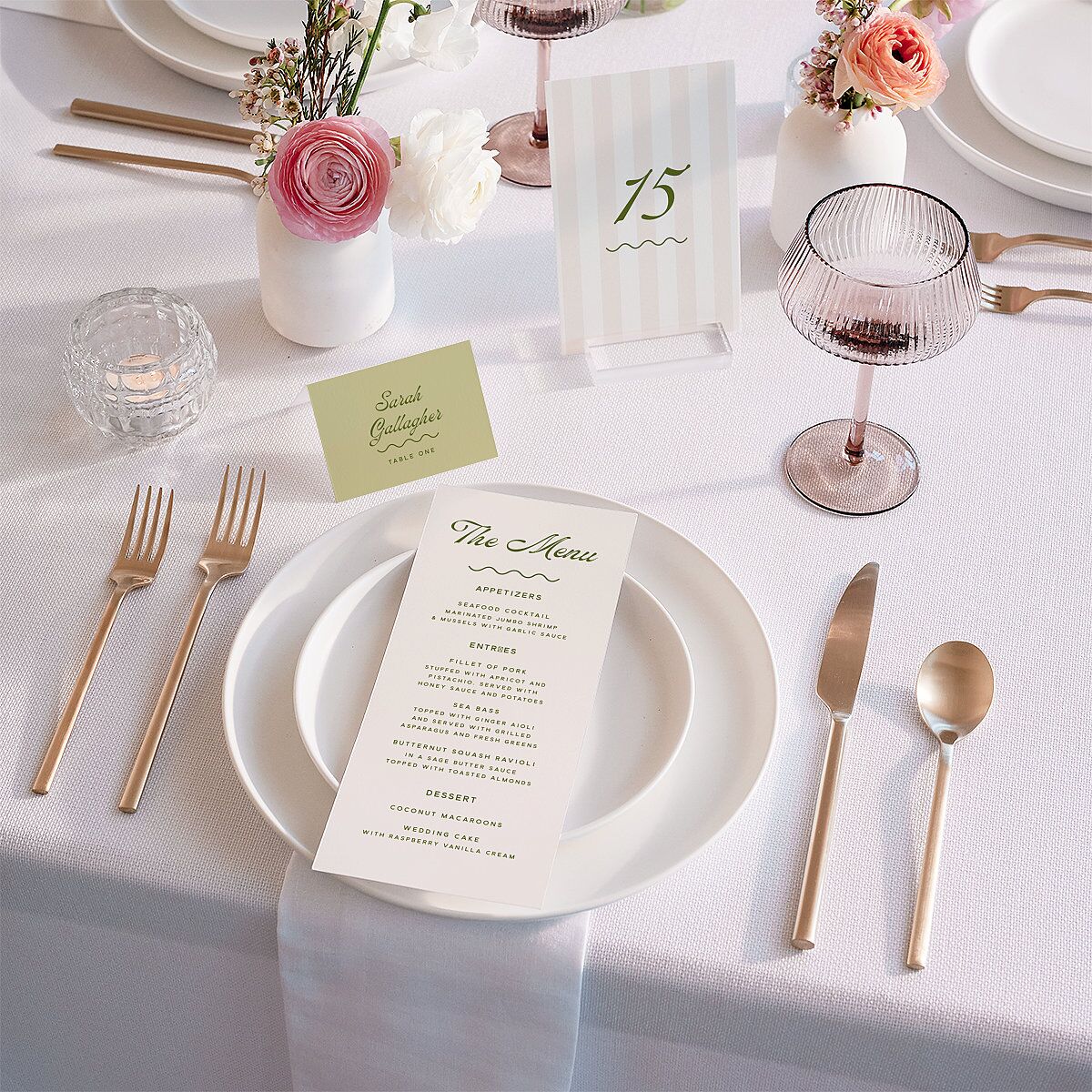 Cabana Stripes Place Cards Olive Signature