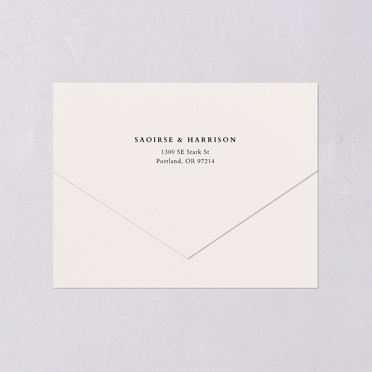 Elegant Editorial Page All-in-One Wedding Invitations Champagne Signature Light Both Recipient and Return Addresses No