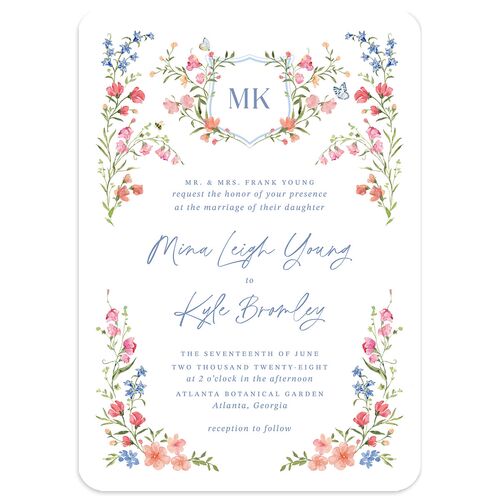 Fairytale Wildflower Crest Wedding Invitations Pure White Signature Blank No Rounded