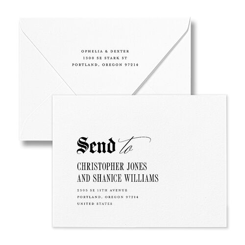 Til Death Gothic Photo Save the Date Petite Card Euro Envelopes White Sand Both Recipient and Return Addresses Luxe Signature