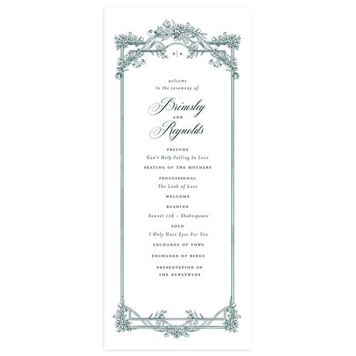 Elegant Antique Toile Frame Wedding Programs by Bridgerton Emerald Signature