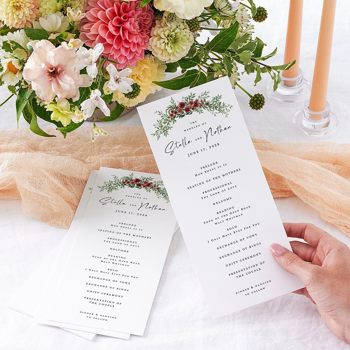 Floral Arc Wedding Programs Merlot Signature