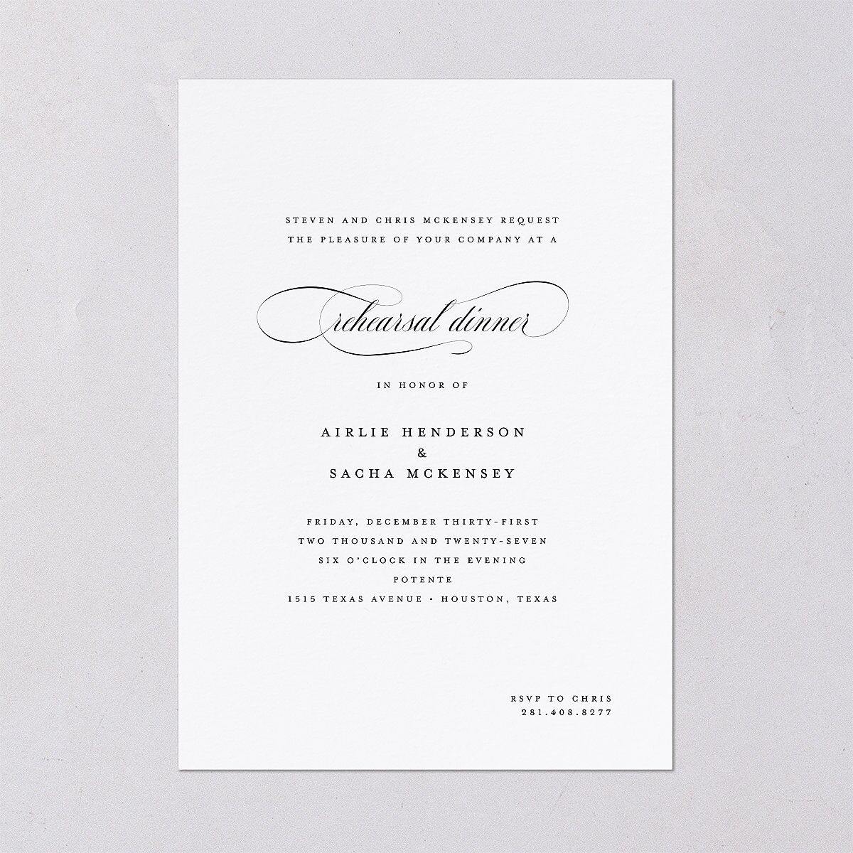 Classic Black Tie Rehearsal Dinner Invitations Pure White Signature Blank