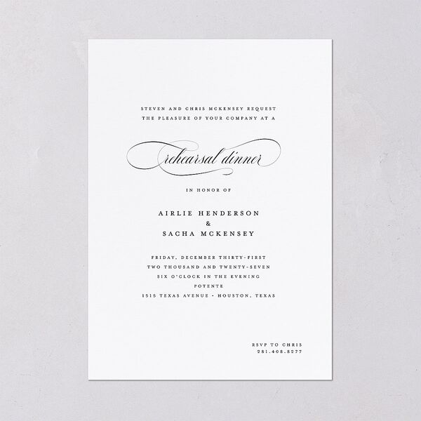 Classic Black Tie Rehearsal Dinner Invitations Pure White Signature Blank
