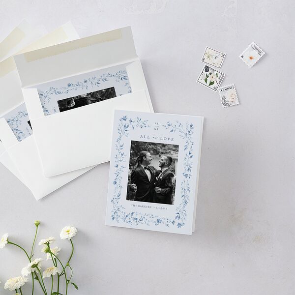 Timeless Floral Photo Thank You Cards Dusty Blue