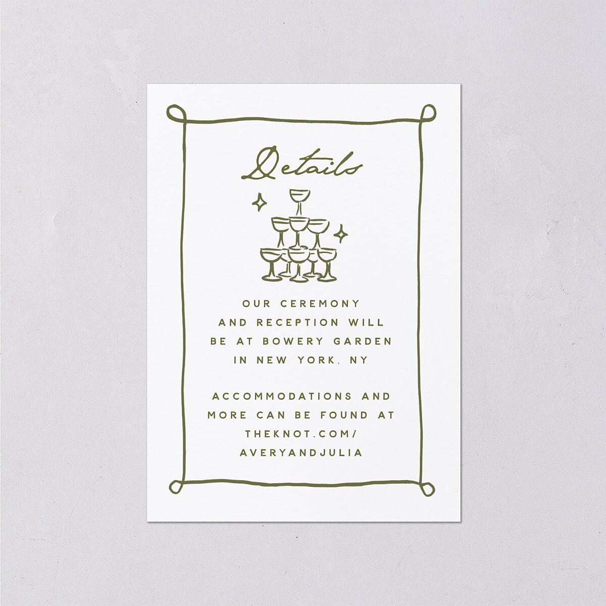 Hand Drawn Cake Wedding Event Detail Cards Dark Camo Signature Standard