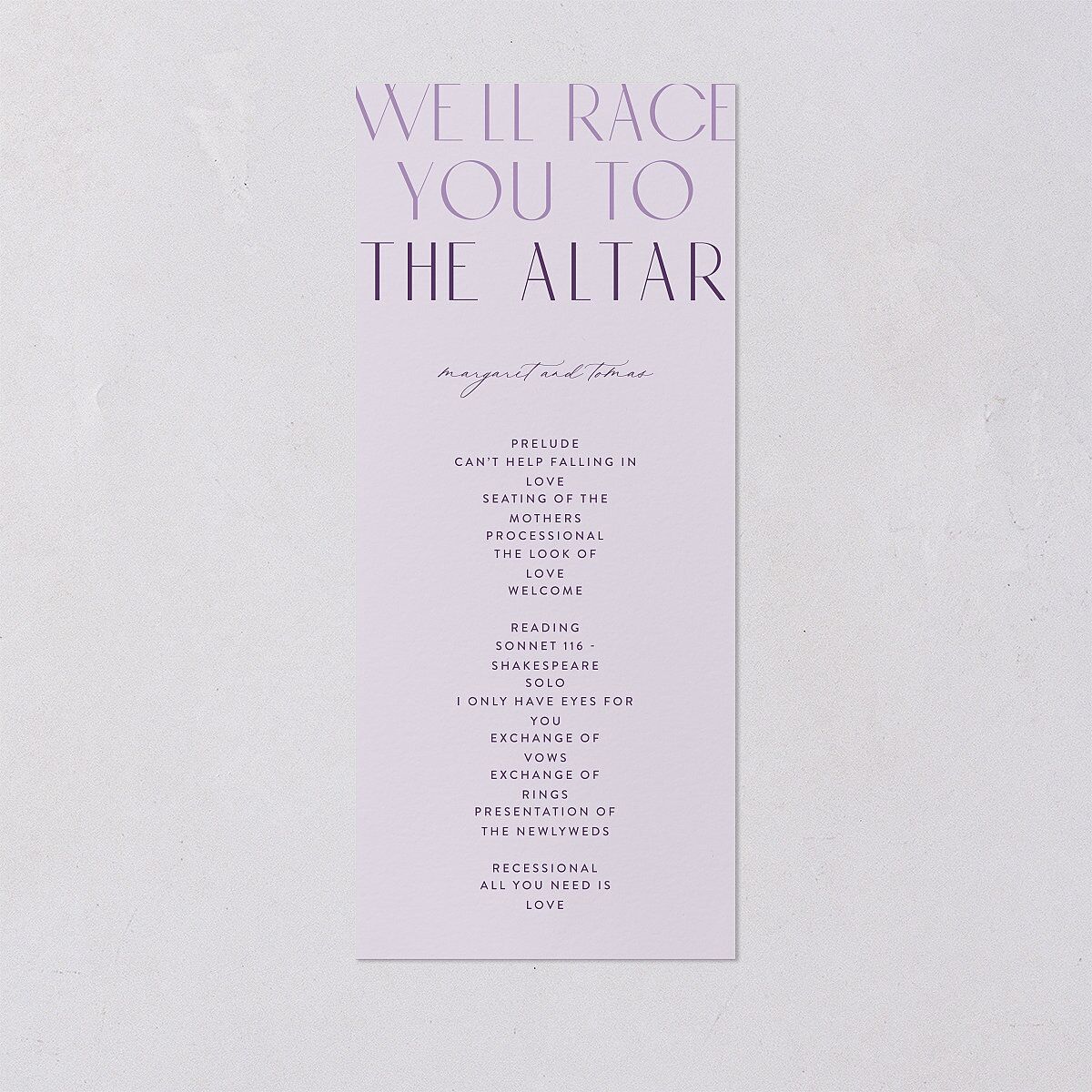 Real Talk Wedding Programs Sheer Lilac Signature