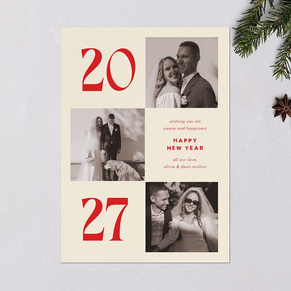 Bold Year Photo Series Holiday Cards Candy Pink Signature Blank Standard