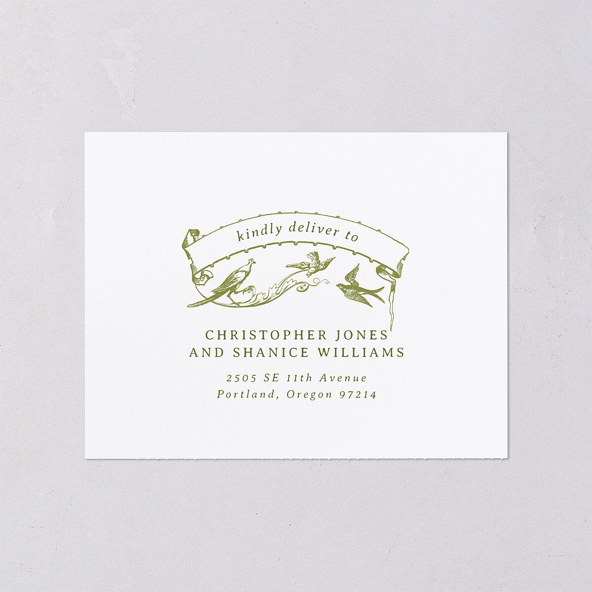 Vintage Toile All-in-One Wedding Invitations Dark Camo Signature Light Both Recipient and Return Addresses No