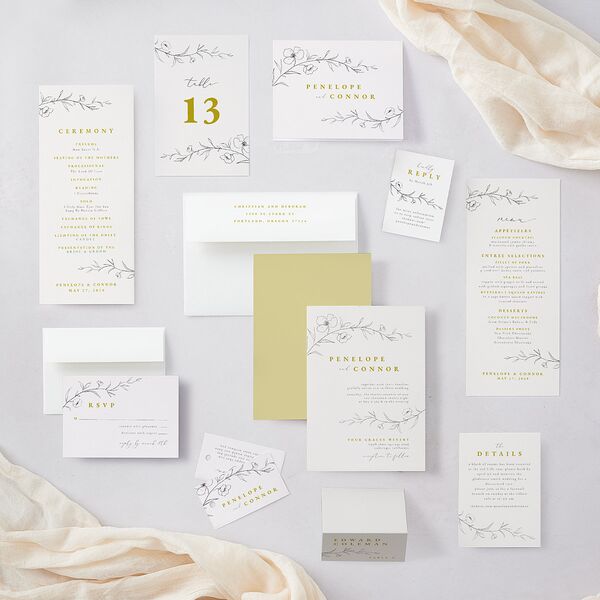 Graceful Botanical Place Cards Gold Signature