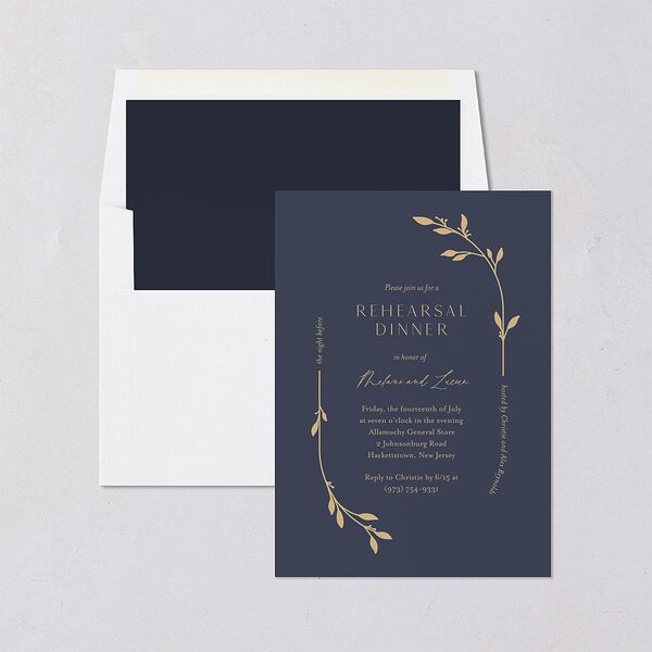 Gilded Sprigs Rehearsal Dinner Invitations Moody Blue Signature Blank Standard