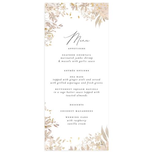 Monochrome Blooms Menus Gold Sand Signature