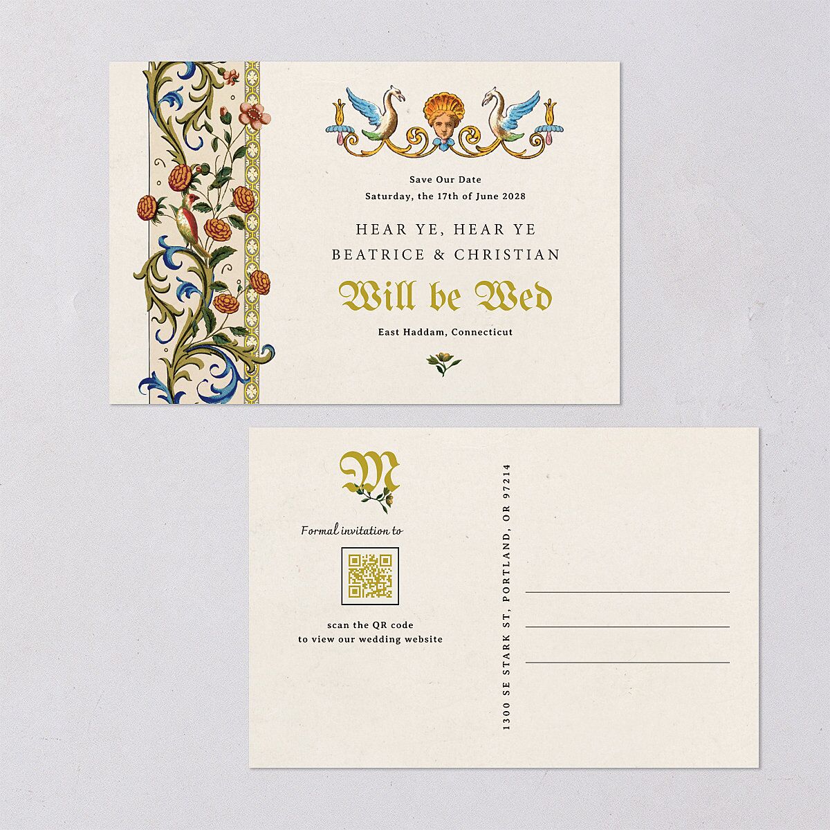 Medieval Renaissance Save the Date Postcards Moss