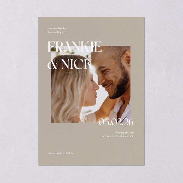 Checked Save the Date Cards Taupe Signature smooth Blank No