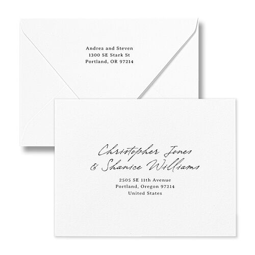 Elegant Mountain Monogram Save the Date Petite Card Euro Envelopes Pure White White Both Recipient and Return Addresses Luxe Signature