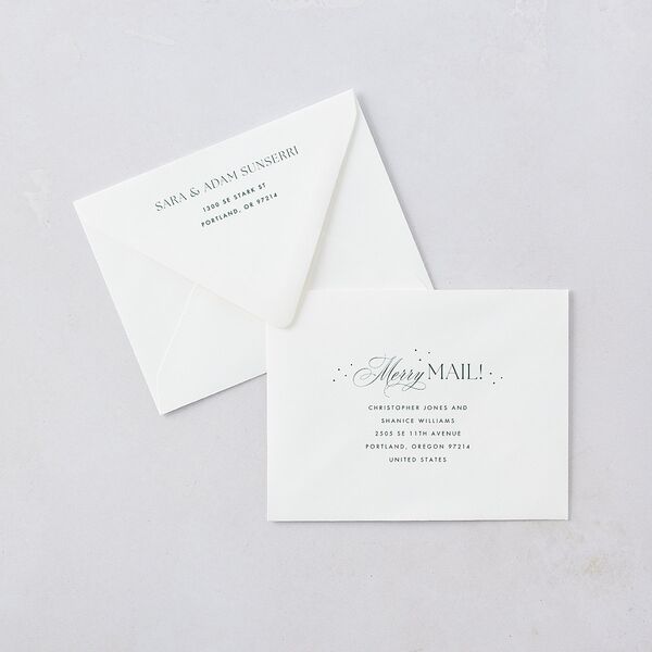 Married and Bright Wedding Gallery Thank You Card Euro Envelopes White Emerald Both Recipient and Return Addresses Luxe Signature