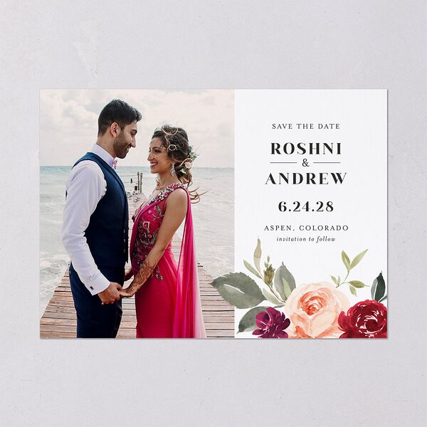 Vibrant Floral Save The Date Cards Deep Claret Signature smooth Blank No