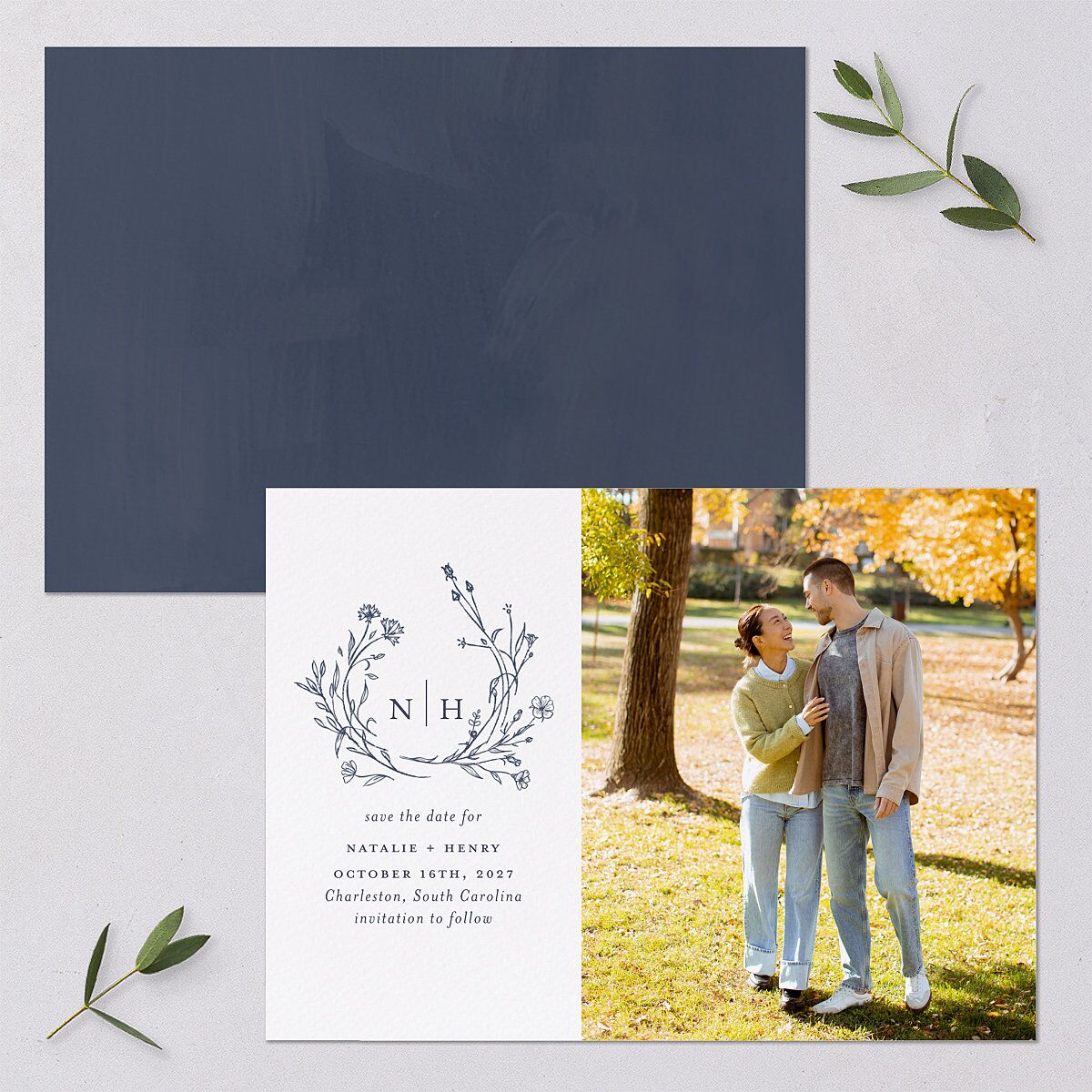 Natural Monogram Save The Date Cards — view 1