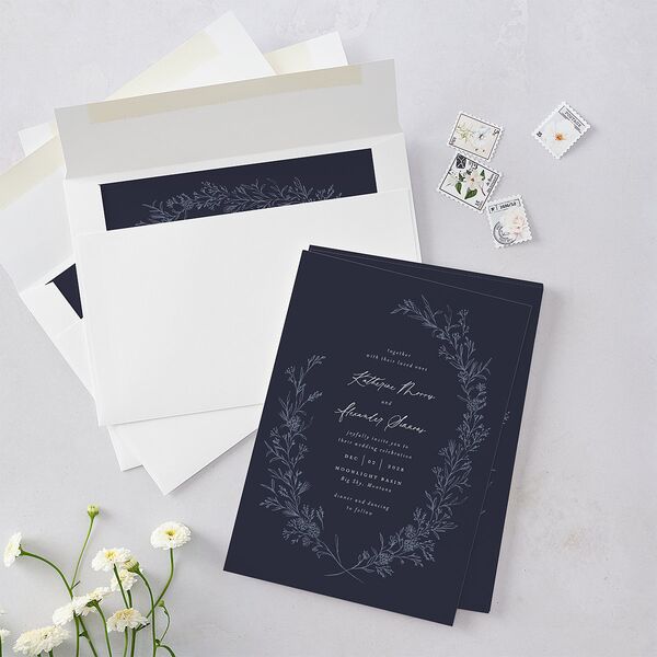 Romantic Branches Wedding Invitations Navy Signature Blank No Standard