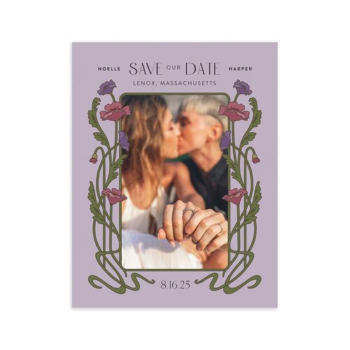 Vintage Nouveau Floral Save the Date Petite Cards Purple Haze Signature smooth Blank No Standard