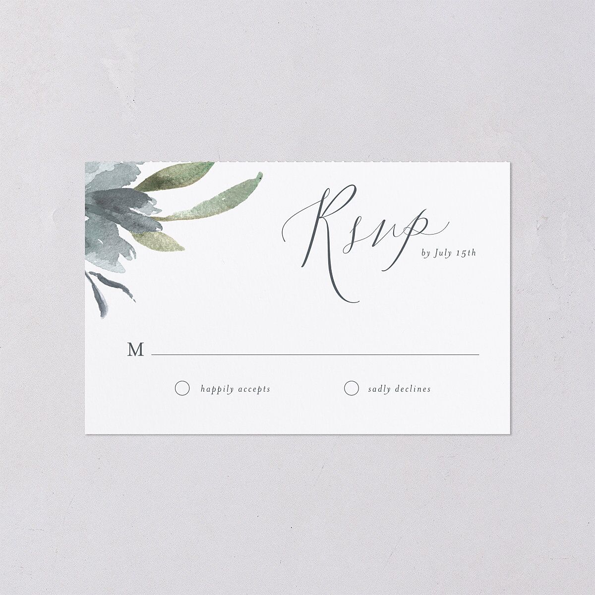 Muted Floral All-in-One Wedding Invitations Dusty Blue Signature Light Both Recipient and Return Addresses No