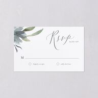 Muted Floral All-in-One Wedding Invitations Dusty Blue Signature Light Both Recipient and Return Addresses No