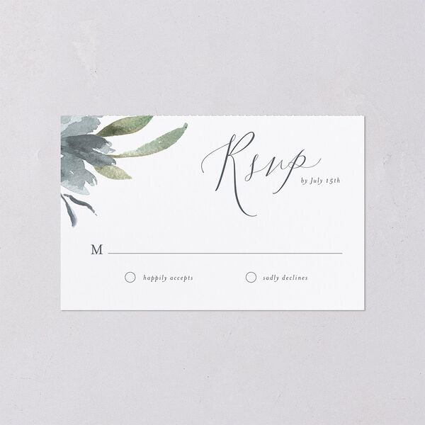 Muted Floral All-in-One Wedding Invitations Dusty Blue Signature Light Both Recipient and Return Addresses No