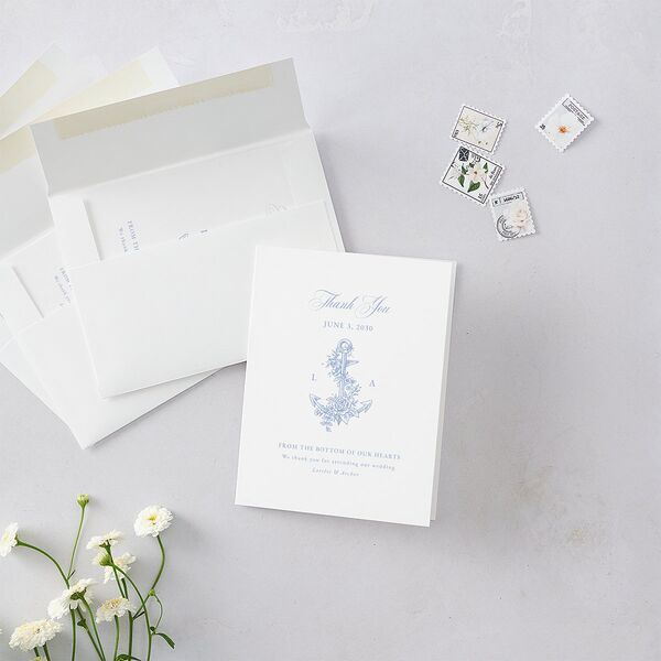 Coastal Oysters and Anchors Thank You Cards Sea Blue