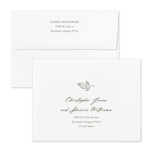 Vintage Botanical Sketch Save the Date Magnet Envelopes White Dark Camo Both Recipient and Return Addresses Signature Standard