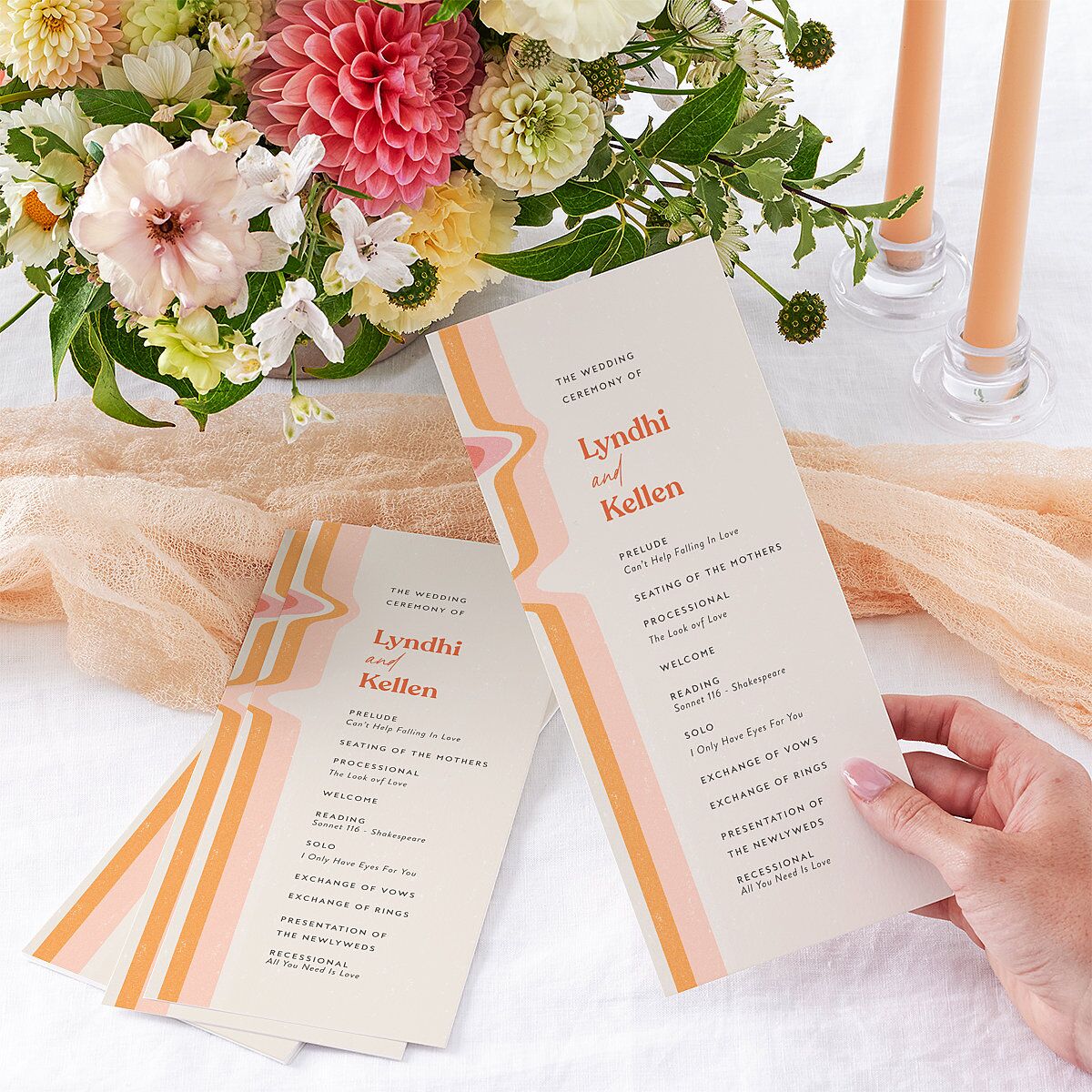 Groovy Lines Wedding Programs Coral Pink Signature