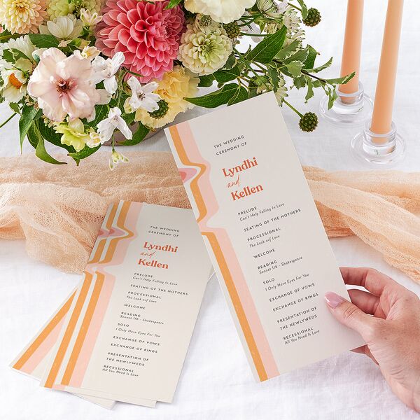 Groovy Lines Wedding Programs Coral Pink Signature