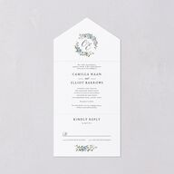 Floral Monogram All-in-One Wedding Invitations Dusty Blue Signature Light Both Recipient and Return Addresses No
