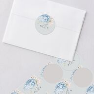 Elegant Peonies and Hydrangeas Wedding Stickers Baby Blue Circle