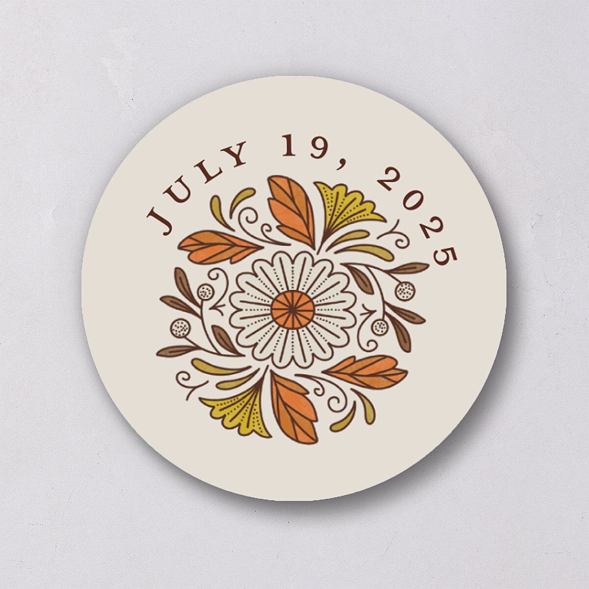 Intricate Vintage Wedding Stickers Tan Circle