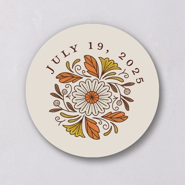 Intricate Vintage Wedding Stickers Tan Circle
