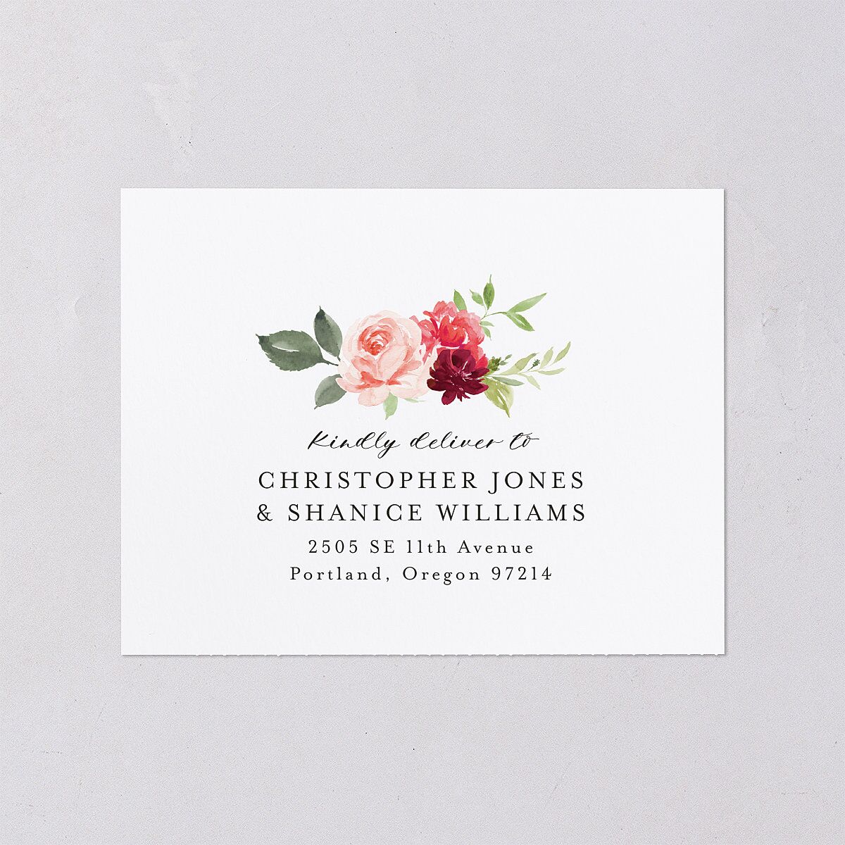 Vibrant Floral All-in-One Wedding Invitations Raspberry Signature Light Both Recipient and Return Addresses