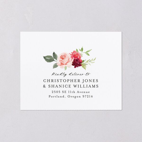 Vibrant Floral All-in-One Wedding Invitations Raspberry Signature Light Both Recipient and Return Addresses