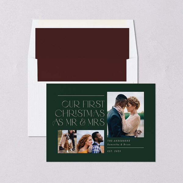 Mr. & Mrs. Holiday Cards Dark Green Signature Blank